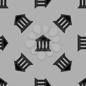 Greek Temple Icon Seamless Pattern on Grey Background.