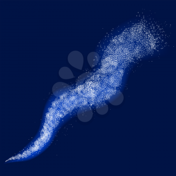 Stardust Trail on Blue Background. Glitter Particles Effect. Cosmic Sparcling Wave. Magic Glow Light Texture. Illuminated Abstract Digital Wave of Glowing Stars