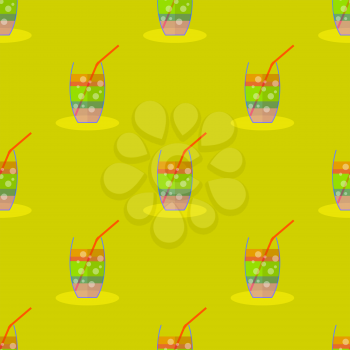 Cocktail Seamless Pattern on Yellow. Beverage Background.