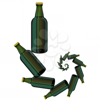 Green Glass Beer Bottles Isolated on White Background.