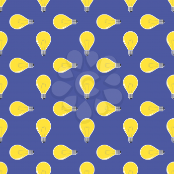 Yellow Lamp Seamless Pattern on Blue. Glass Bulb Background