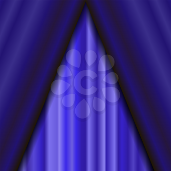 Vector Cinema Closed Blue Curtain. Blue Textile Pattern. Cinema Stage.