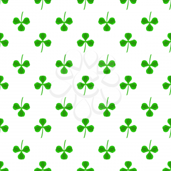 Green Clover Seamless Pattern on White. Shamrock Background
