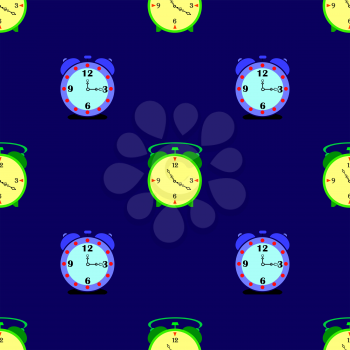 Alarm Clock Seamless Pattern on Blue Background
