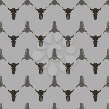 Bull Skull Silhouette Seamless Pattern. Animal Background.