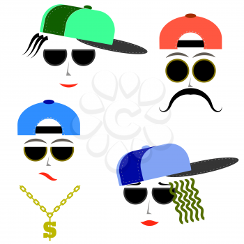 Hip Hop Boys Faces Isolated on White Background.