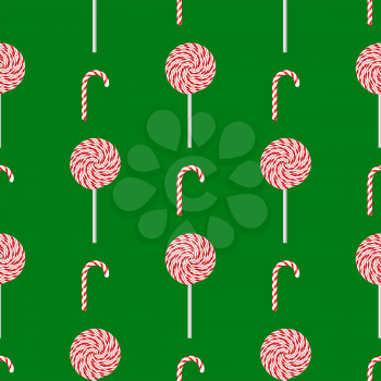 Sweet Candy Isolated on Green Background. Seamless Pattern