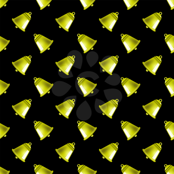 Retro Yellow School Bell Seamless Pattern on Black Background.