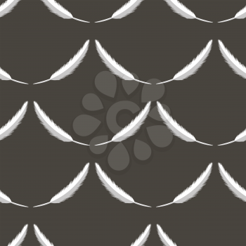 Feather Pen Seamless Pattern on Grey Background
