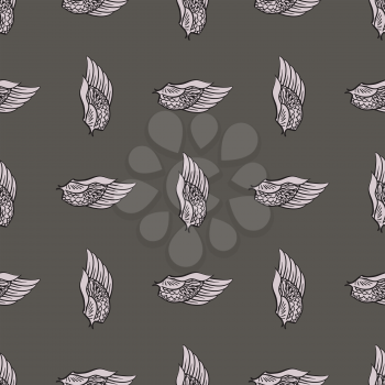 Feather Wings Seamless Pattern on Grey Background