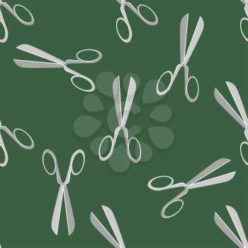Scissors Seamless Pattern Isolated on Green Background. Barber Symbol