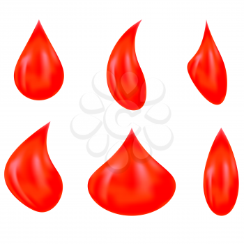 Vector Set of Red Blood Drops Isolated on White Background