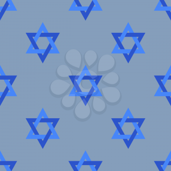 Stars of David Isolated on Blue Background. Seamless Pattern