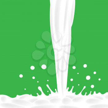 Pouring Milk Splash on Green Background. Milk Poured Down. Milk Background.