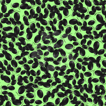 Black Olives Isolated on Green Background. Seamless Pattern