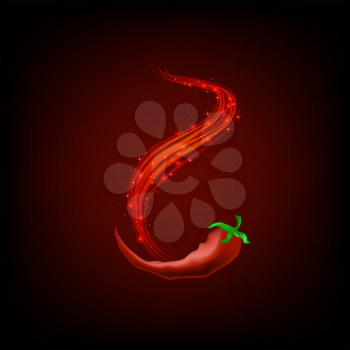 Hot Red Fresh Pepper with Red Lights on Dark Background