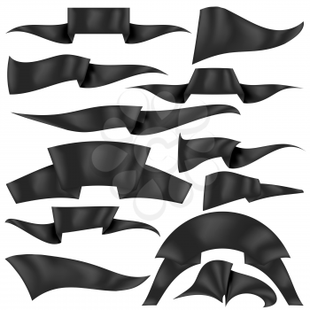 Set of Black Ribbons Isolated on White Background. Flag Collection
