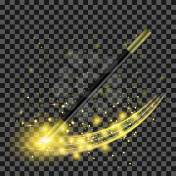 Realistic Magic Wand with Starry Lights on Checkered Background
