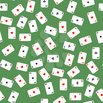 Different Playing Cards Pattern on Green Background