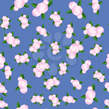 Bouquet of Roses Randon Seamless Pattern on Blue Background