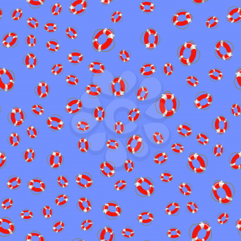 Red Lifebuoy Random Seamless Pattern on Blue Background