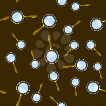 Vector Magnifying Glass Seamless Pattern on Brown Background