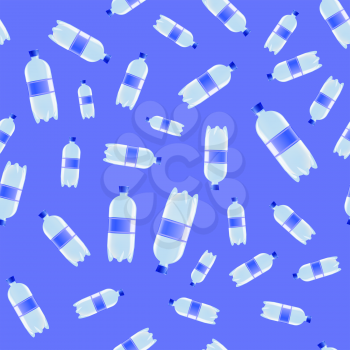 Plastic Water Bottles Seamless Pattern on Blue Background