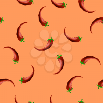 Hot Red Peppers Seamless Pattern on Orange Background
