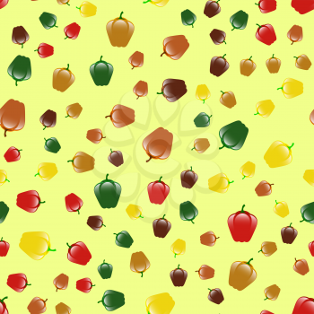 Fresh Sweet Colored Red Green Yellow Bell Peppers Seamless Pattern on Yellow Background