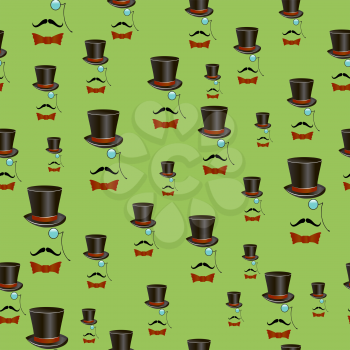 Mustaches and Accessories Seamless Pattern Isolated on Green Background