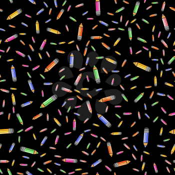 Colored Pencils Seamless Pattern on Black Background