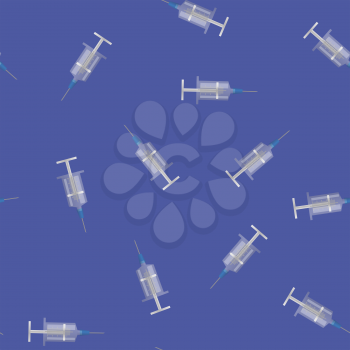 Medical Syringe Seamless Pattern Isolated on Blue Background