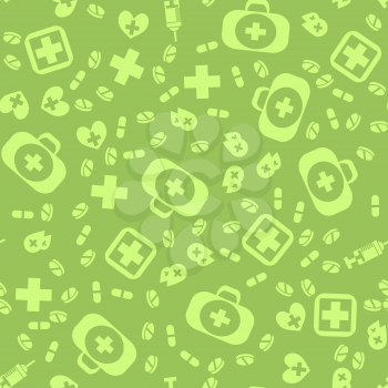 Medical Icons Seamless Pattern on Green Background