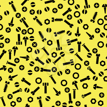Metal Bolt and Nut Seamless Pattern on Yellow Background