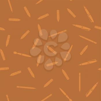 Pen and Pencil Seamless Pattern Isolated on Orange Background
