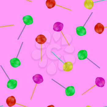 Colored Candy Seamless Pattern on Pink Background