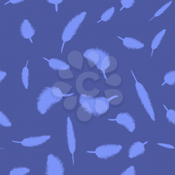 Feather Pen Seamless Pattern on Blue Background