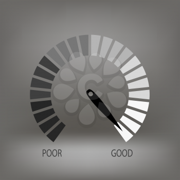 Credit Raiting Meter Icon on Blurred Grey Background. Gauges Scale with Black Arrow