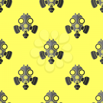 Military Gas Mask for Protection Seamless Pattern on Yellow Background. Respirator Icon Texture.