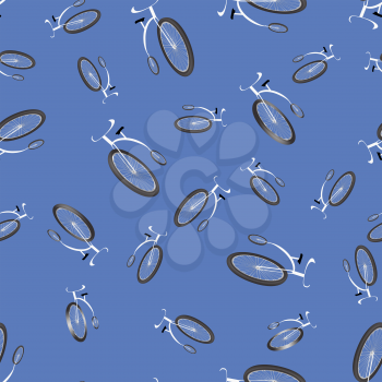Retro Bicycles Silhouettes Seamless Pattern on Blue Background