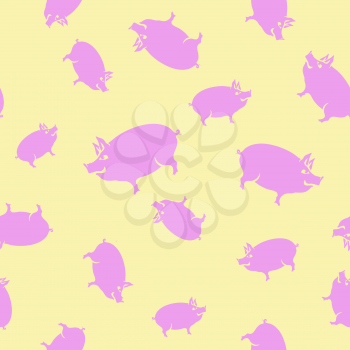 Pink Pig Seamless Pattern on Yellow Background