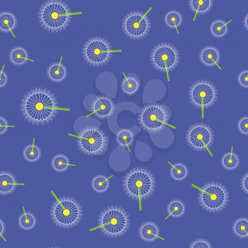 Spring Dandelion Seamless Pattern on Blue Background