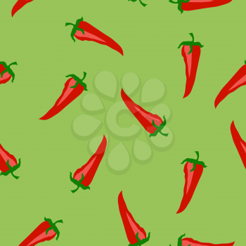 Red Hot Pepper Seamless Pattern Isolated on Green Background