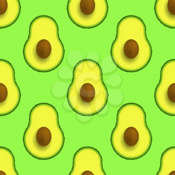 Cutted Ripe Avocado Seamless Pattern on Green Background