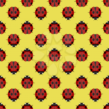 Ladybug Seamless Pattern on Yellow Background. Ladybird Texture