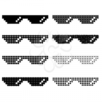 Set of Different Pixel Glasses Isolated on White Background