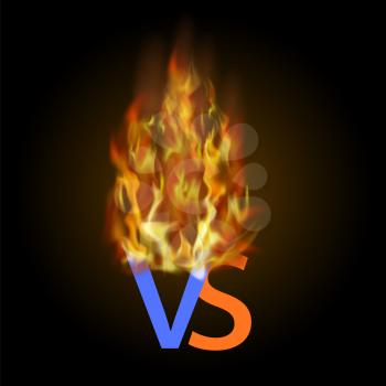 Burning Concept of Confrontation, Together, Standoff, Final Fighting. Versus VS Letters Fight Background with Fire Lights