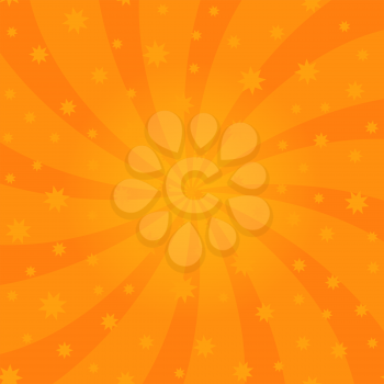 Orange Cartoon Swirl Design. Vortex Starburst Spiral Twirl Square. Helix Rotation Rays. Swirling Radial Starry Pattern. Converging Psychedelic Scalable Striped Illusion. Sky with Sun Light Beams.