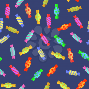 Sweet Colored Candy Seamless Pattern on Blue Background