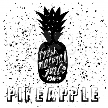 Pineapple Icon Typography Design on White Grunge Background. Vintage Fruit Poster, Banner, Logo or Label  with Lettering